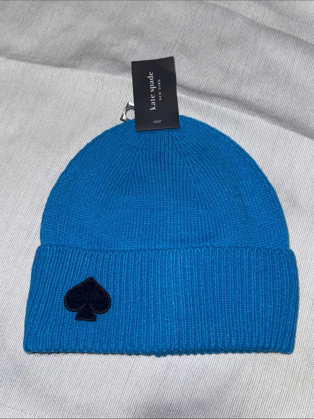 NWT Kate Spade Blue Spade Logo Cuff Knit Beanie Hat One Size